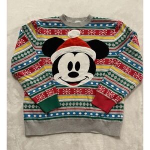 Rare Disney Store 2018 MICKEY MOUSE Mens 2XL Christmas Holiday Sweater Striped‎